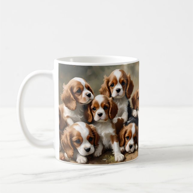 Cavalier Spaniel Puppies Just To Cute, Coffee Mug (Left)