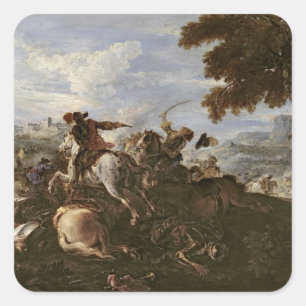 Cavaliers in Battle (oil on canvas) Square Sticker
