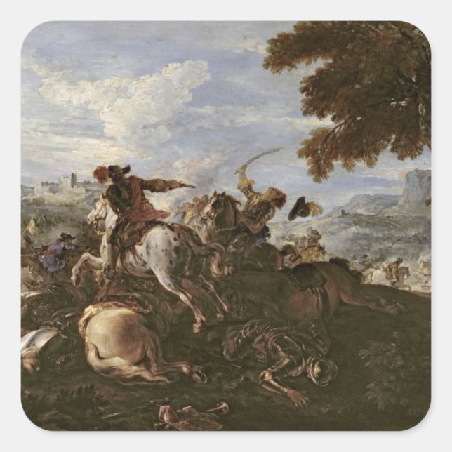 Cavaliers in Battle (oil on canvas) Square Sticker (Front)