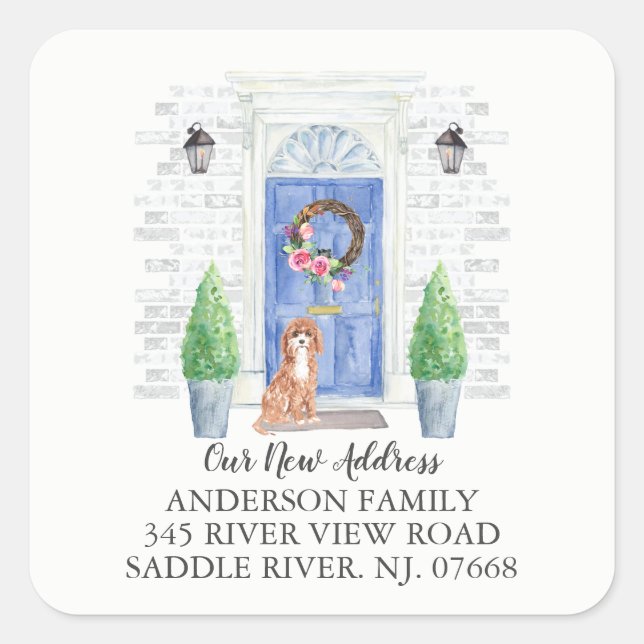 Cavapoo Blue Door New Address Label Sticker (Front)