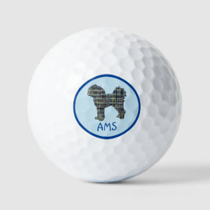 Cavapoo Cavoodle Dog Silhouette Monogram Grid Blue Golf Balls