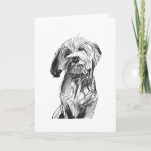 Cavapoo Charcoal Greeting Card, Dog Lover Gift Card