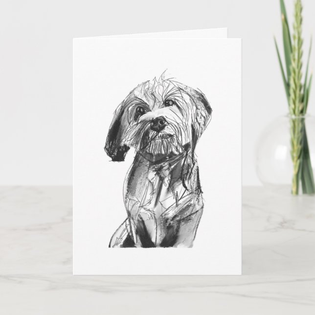 Cavapoo Charcoal Greeting Card, Dog Lover Gift Card (Front)