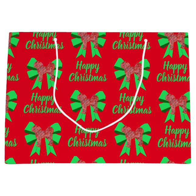 Cavapoo Christmas Dog & Green Bow Large Gift Bag (Front)