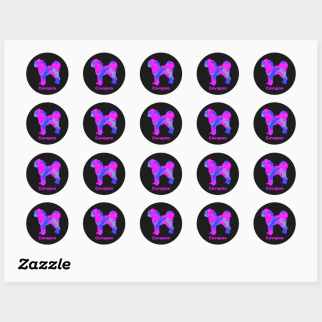 Cavapoo Crazy Hot Pink and Blue Classic Round Sticker (Sheet)