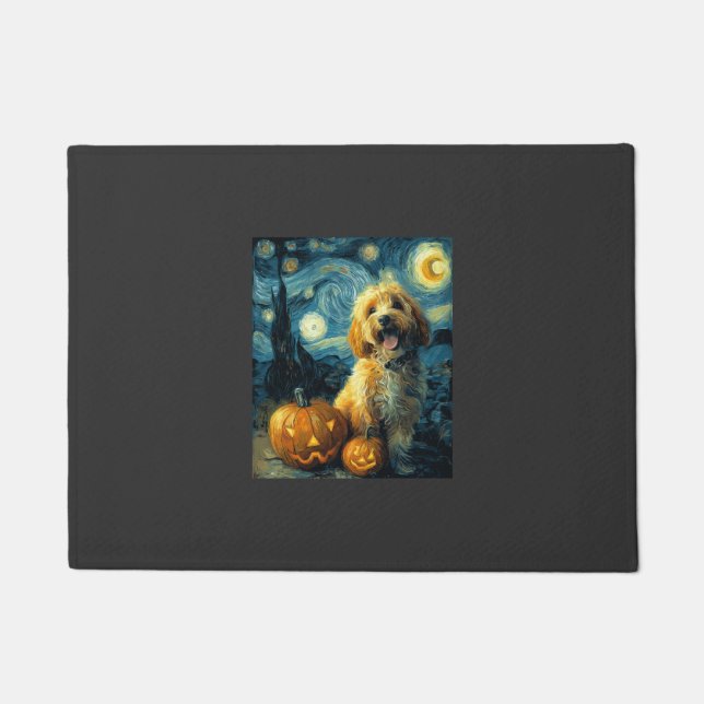 Cavapoo Cute Dog Halloween Jack O Lantern Pumpkin  Doormat (Front)