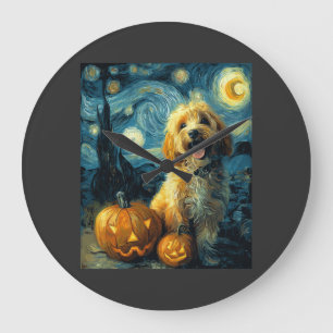 Cavapoo Cute Dog Halloween Jack O Lantern Pumpkin Large Clock