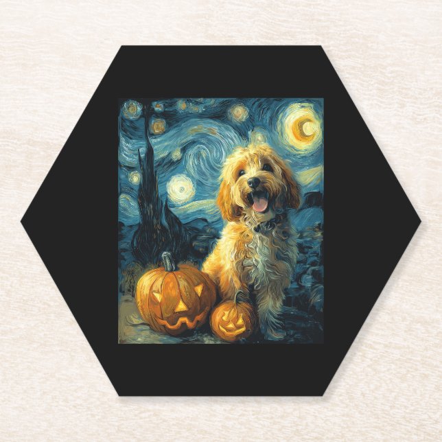 Cavapoo Cute Dog Halloween Jack O Lantern Pumpkin  Paper Coaster (Front)