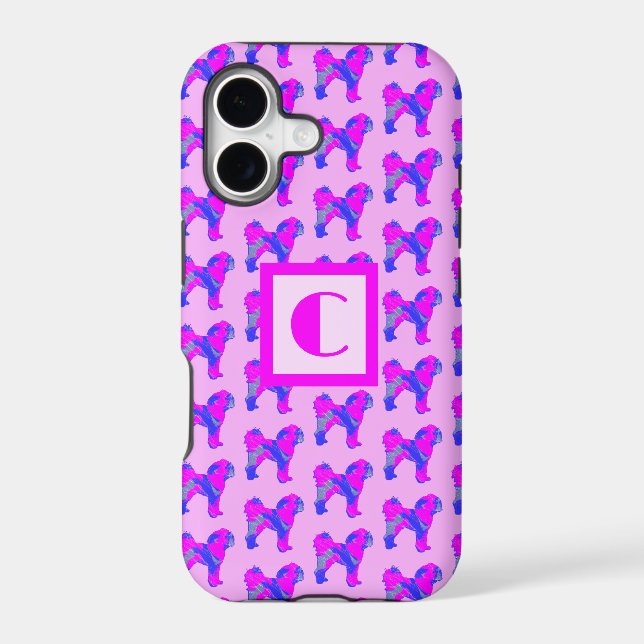 Cavapoo Cute Dog Pink Blue Silhouette Monogram (Back)