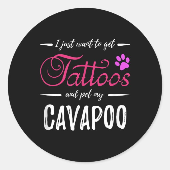 Cavapoo Dog Lover Tattoo Funny Dog Mum Gift Idea  Classic Round Sticker (Front)