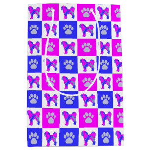 Cavapoo Dog & Paw Hot Pink & Blue Medium Gift Bag