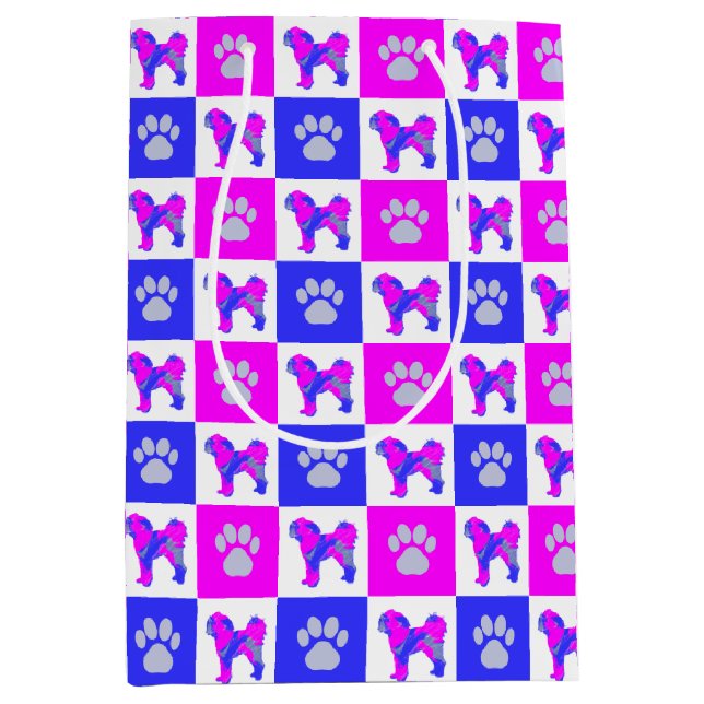 Cavapoo Dog & Paw Hot Pink & Blue Medium Gift Bag (Front)