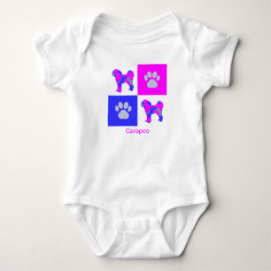 Cavapoo Dog & Paw Pink and Blue Baby Bodysuit