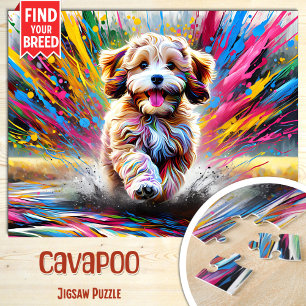 Cavapoo Dog Portrait Acrylic Art Print Dog Lover Jigsaw Puzzle