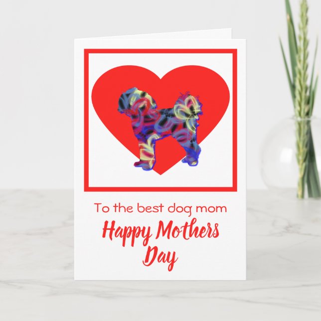 Cavapoo Dog Red Heart Mother’s Day Card (Front)