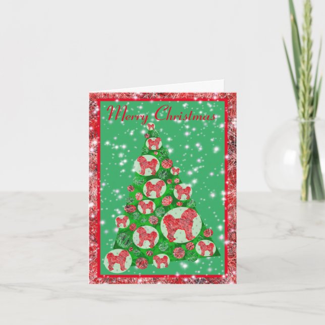 Cavapoo Dog Silhouette Baubles Christmas Tree Card (Front)