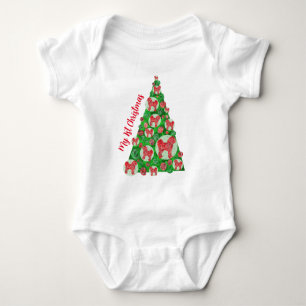 Cavapoo Dog Silhouette Christmas Tree Red Baby Bodysuit