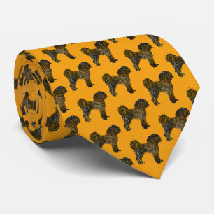 Cavapoo Dog Silhouette Halloween Orange Neck Tie