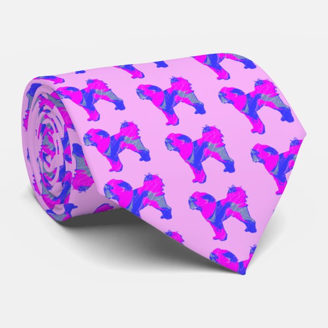Cavapoo Dog Silhouette Pink& Blue Light Pink Tie (Rolled)