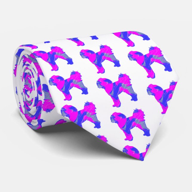 Cavapoo Dog Silhouette Pink& Blue White Neck Tie (Rolled)
