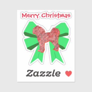 Cavapoo Dog Silhouette Red  & Green Bow Christmas