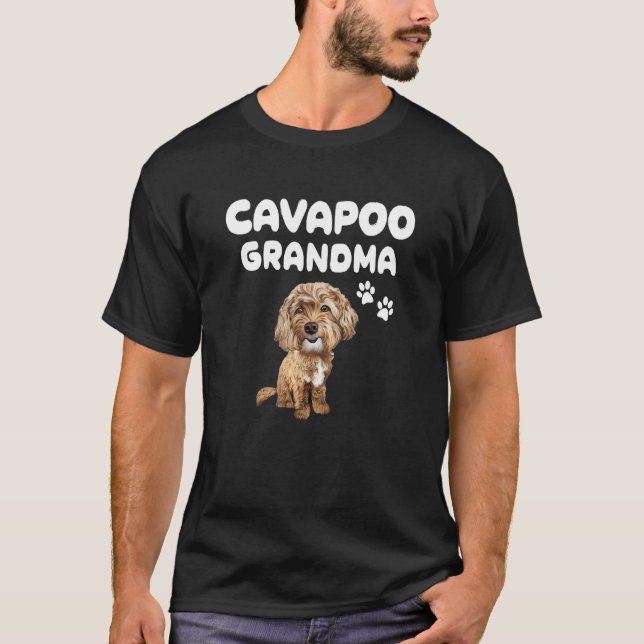 Cavapoo Grandma  Red Cavapoo Dog Puppy and Paws T-Shirt (Front)