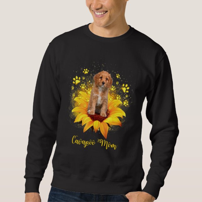 Cavapoo Mum Sunflower With Dog Paw Mothers Day Sweatshirt (Front)