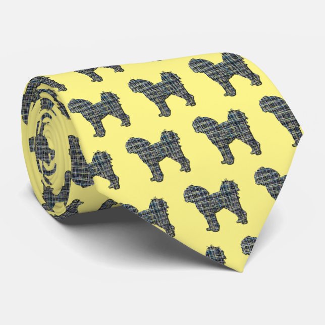 Cavapoo Silhouette Yellow & Black Grid Yellow Tie (Rolled)
