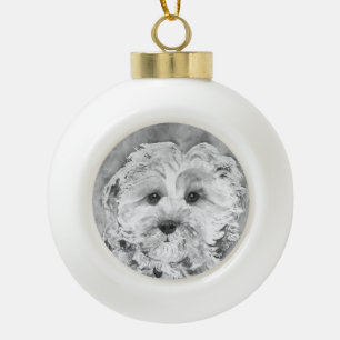 Cavapoo watercolour. ceramic ball christmas ornament