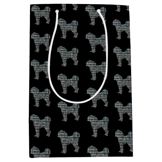 Cavapoo Yellow & Black Grid Line Medium Gift Bag (Front)