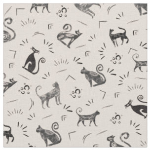 Cave Art Cats on Beige Fabric