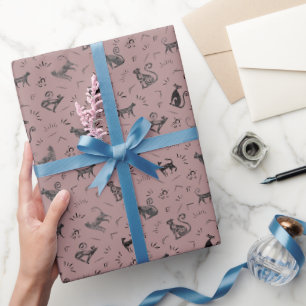 Cave Art Cats on Dusty Gray Pink Wrapping Paper