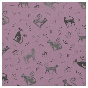 Cave Art Cats on Gray Magenta Fabric