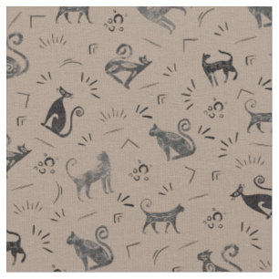 Cave Art Cats on Light Brown Fabric