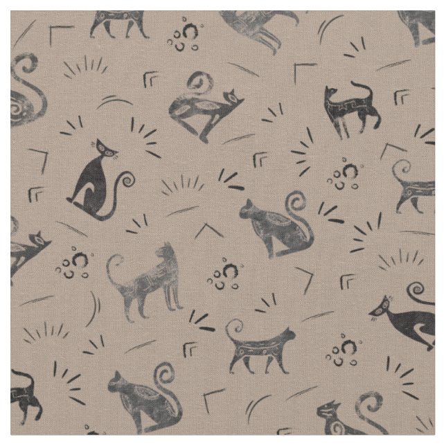Cave Art Cats on Light Brown Fabric (Close Up)