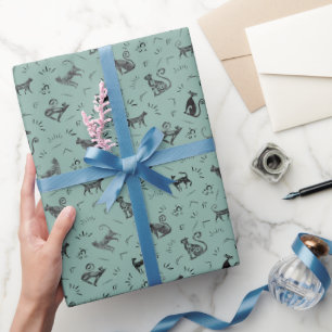 Cave Art Cats on Light Gray Turquoise Wrapping Paper