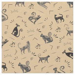 Cave Art Cats on Pale Orange Fabric