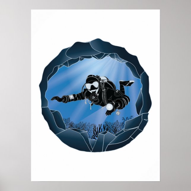 Cave Diving Art - Underwater Scuba Diver Poster (Front)