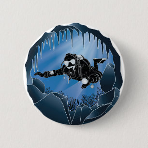 Cave Diving - Underwater Scuba Diver 6 Cm Round Badge