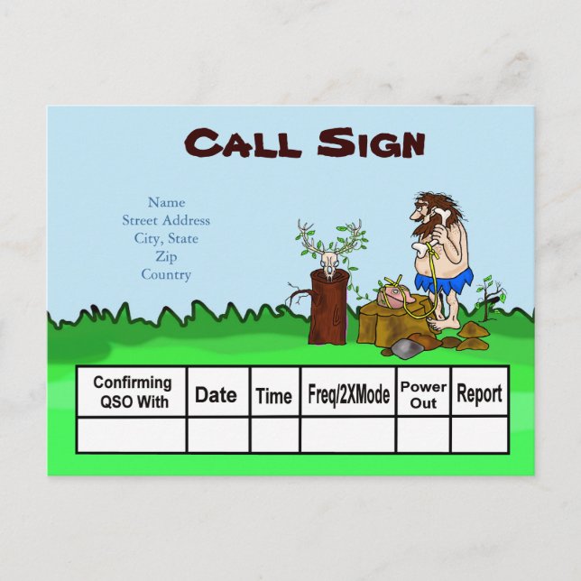 Cave Man Ham Ham Radio QSL Card  Customise It! (Front)