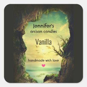 Cave overlooking a Tropical Sea Candle Biz Square Sticker
