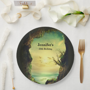 Cave overlooking a Tropical Sea Photo Birthday Paper Plate