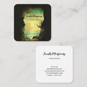 Cave overlooking a Tropical Sea Scenic Photo Square Business Card