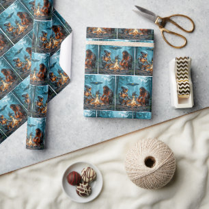 Caveman and Alien Robot By a Campfire Wrapping Paper