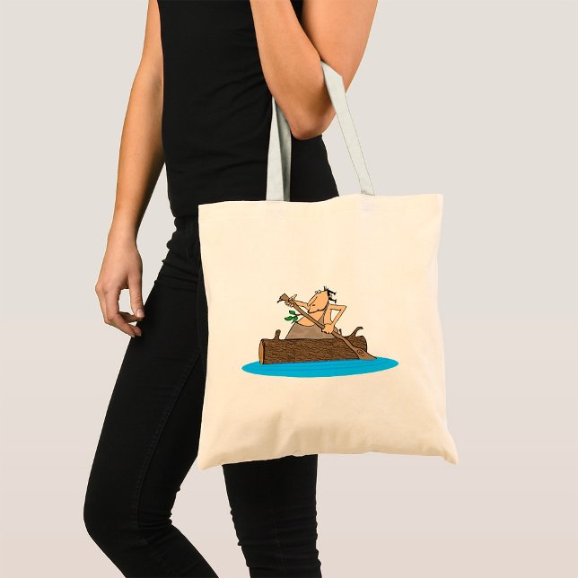 Caveman Canoe Rafting Primitive Man Tote Bag (Creator Uploaded)