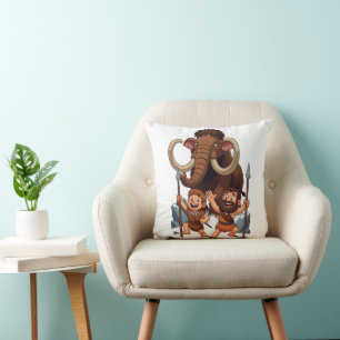 Caveman Dad and Son Mammoth Hunt Cushion