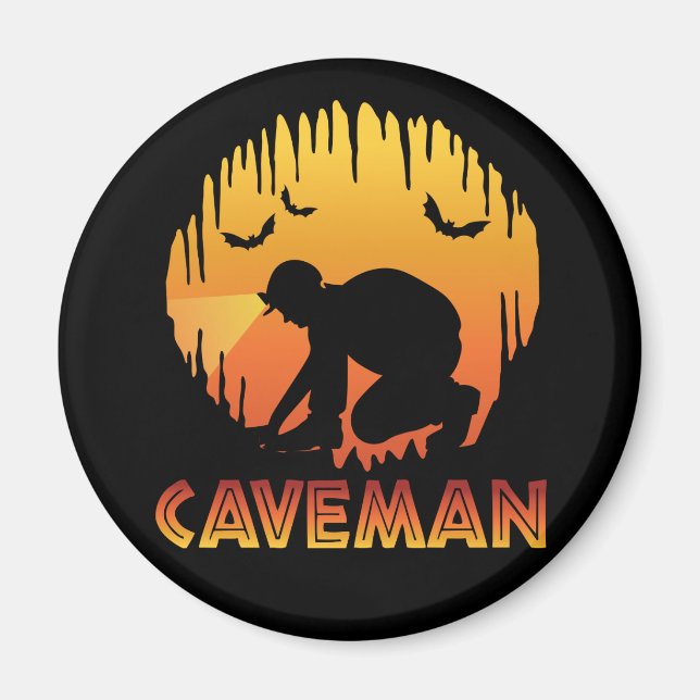 Caveman - Funny Caving Speleology Magnet (Front)