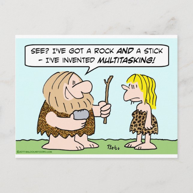 caveman invent multitasking rock stick postcard (Front)