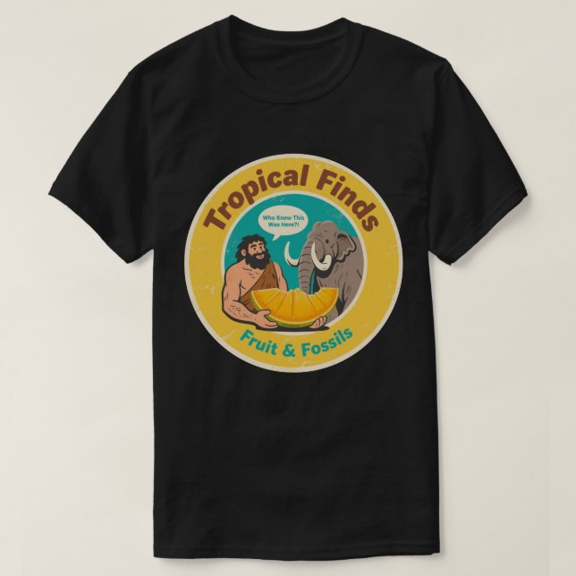 Caveman & Mammoth Retro Ancient Fruit Discovery T-Shirt (Design Front)