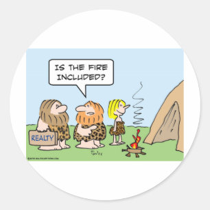 caveman realty fire included classic round sticker